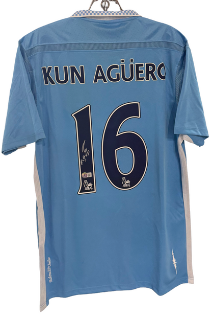Sergio Aguero Signed Umbro Authentic Soccer Jersey Manchester City Auto BAS COA
