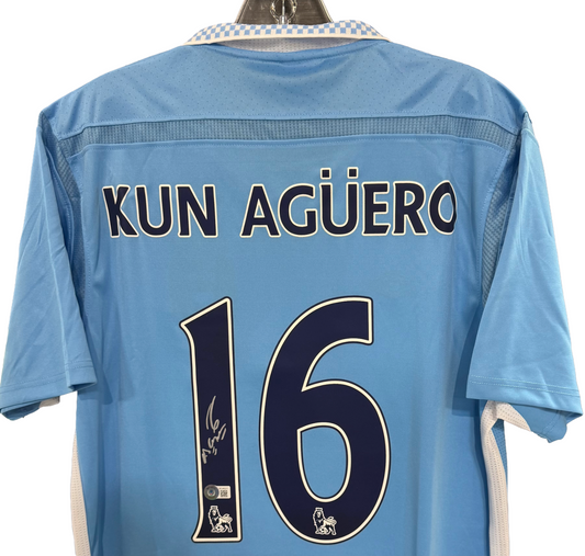 Sergio Aguero Signed Umbro Authentic Soccer Jersey Manchester City Auto BAS COA