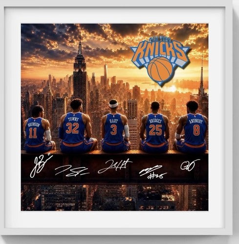 New York Knicks Starting 5 2026 Champions framed Shadowbox Photo Jalen Brunson