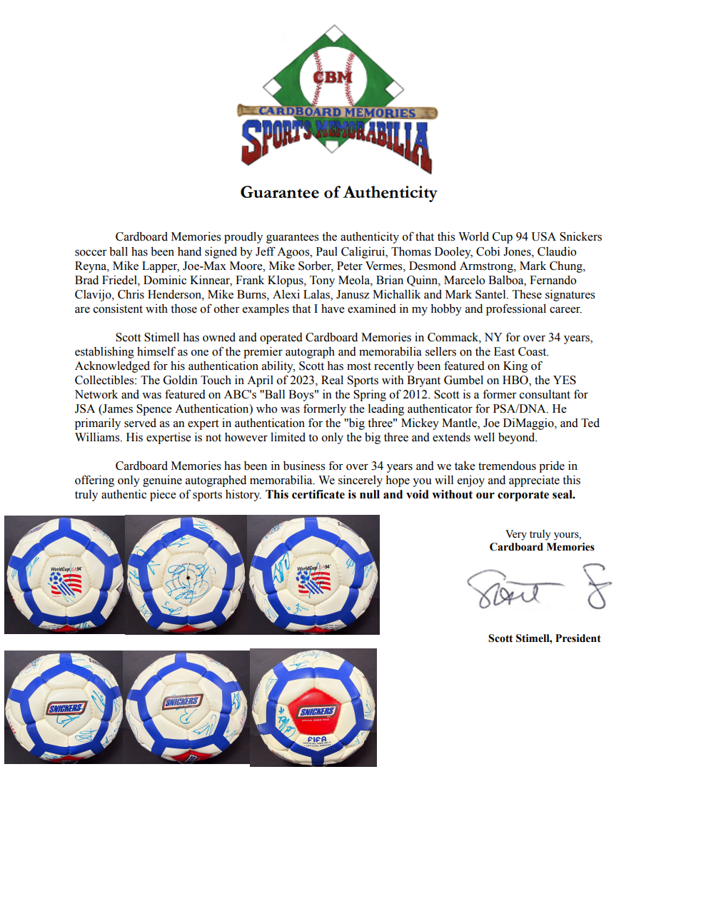 Team USA Signed World Cup USA 94 Snickers Soccer Ball Lalas Reyna 23 Autos CBM