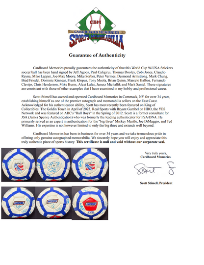 Team USA Signed World Cup USA 94 Snickers Soccer Ball Lalas Reyna 23 Autos CBM