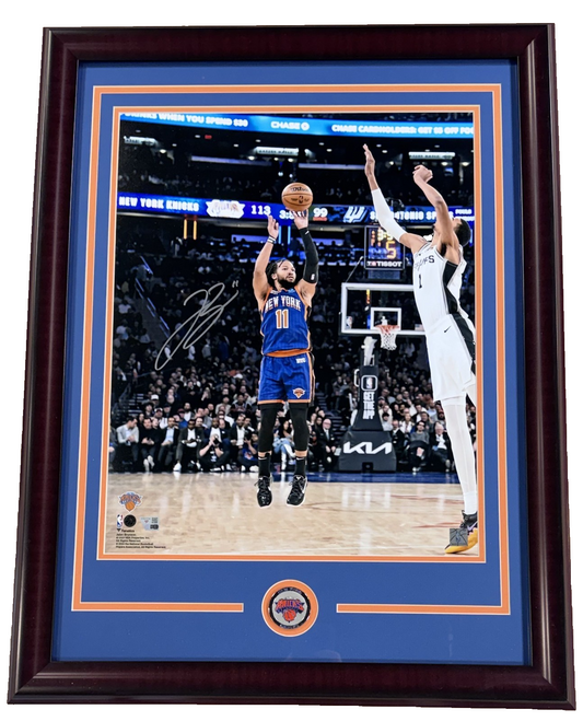 Jalen Brunson Signed 16x20 Framed Photo w/ coin vs Wemby NY Knicks Fanatics COA
