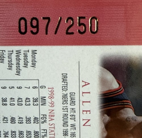 Allen Iverson 2000 Topps Gallery Players Private Issue #60 Le /250 Mint 76er’s