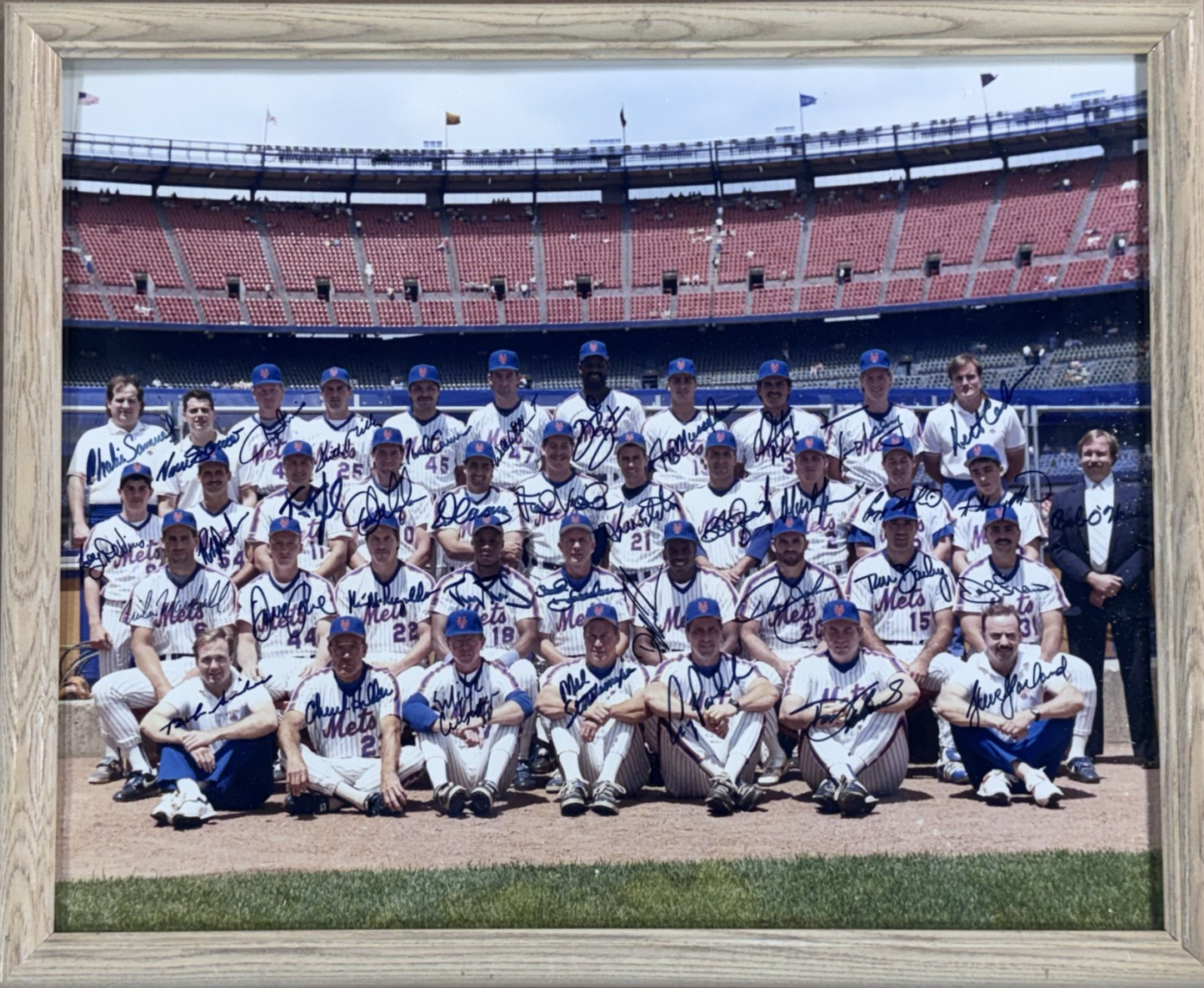 1990 Ny Mets Complete Team Signed 16x20 Framed Photo Strawberry 39 Auto Coa 1/1