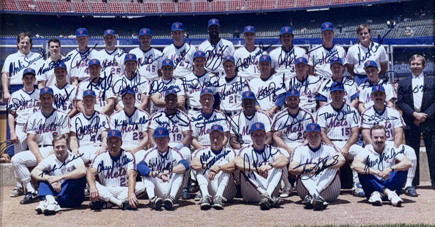 1990 Ny Mets Complete Team Signed 16x20 Framed Photo Strawberry 39 Auto Coa 1/1
