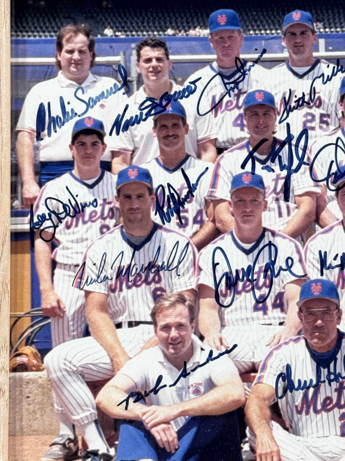1990 Ny Mets Complete Team Signed 16x20 Framed Photo Strawberry 39 Auto Coa 1/1