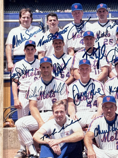 1990 Ny Mets Complete Team Signed 16x20 Framed Photo Strawberry 39 Auto Coa 1/1