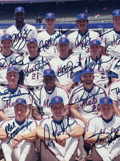 1990 Ny Mets Complete Team Signed 16x20 Framed Photo Strawberry 39 Auto Coa 1/1