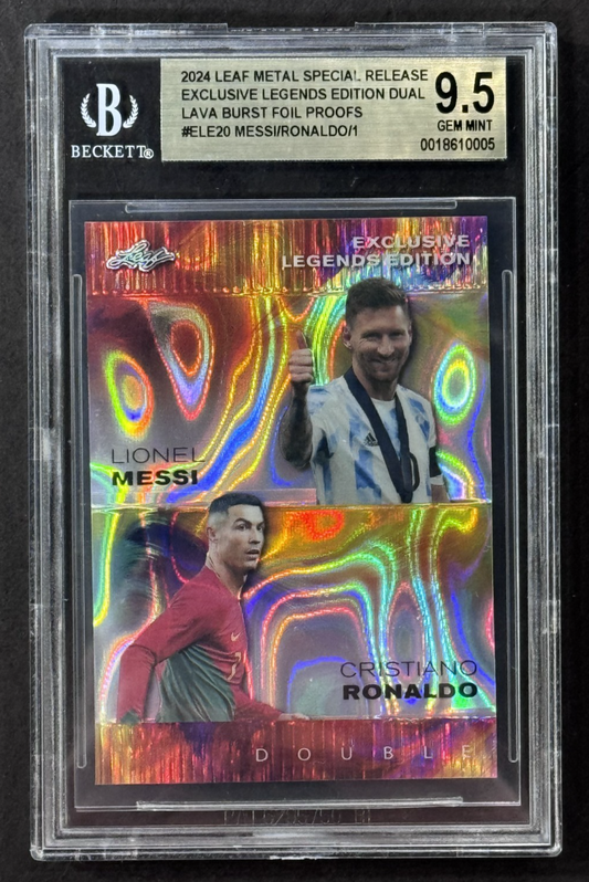 2024 Leaf Metal Legends Dual Lava Burst Lionel Messi /Ronaldo BGS 9.5 Mint  1/1