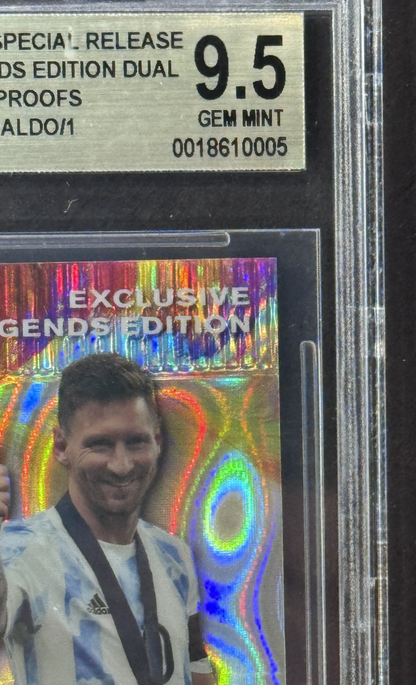 2024 Leaf Metal Legends Dual Lava Burst Lionel Messi /Ronaldo BGS 9.5 Mint  1/1