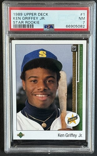 KEN GRIFFEY JR 1989 UPPER DECK #1 STAR ROOKIE PSA 7 DEAD CENTERED RC CARD Nicer