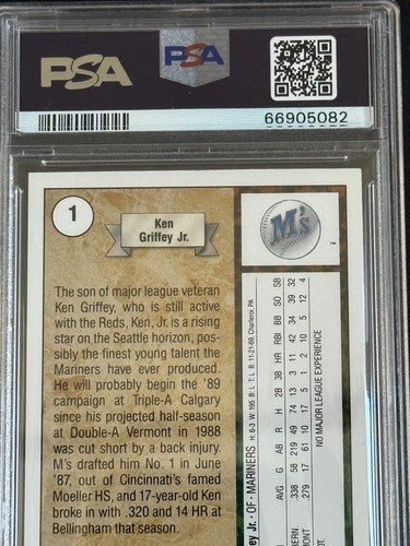 KEN GRIFFEY JR 1989 UPPER DECK #1 STAR ROOKIE PSA 7 DEAD CENTERED RC CARD Nicer