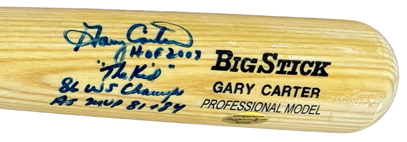 Gary Carter Signed 4 Stat Bat HOF The Kid WS Champ AS MVP Auto Mets RJ.com COA