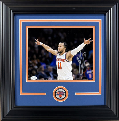 Jalen Brunson Signed 8x10 Photo Framed 3 Point Celebration Knicks Auto JSA COA