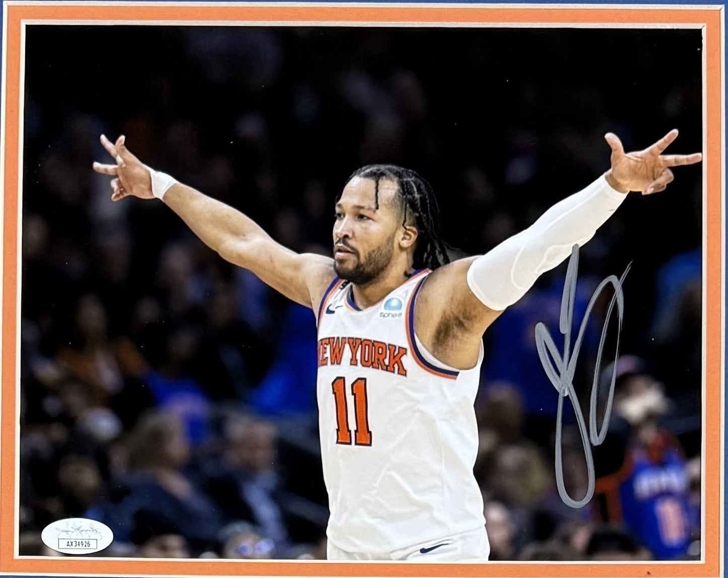 Jalen Brunson Signed 8x10 Photo Framed 3 Point Celebration Knicks Auto JSA COA