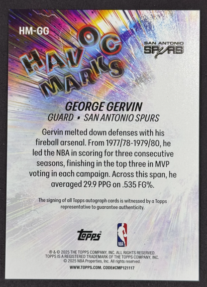 2025-26 Topps Chrome NBA George Gervin Havoc Marks Green Mint Auto /99 Spurs HOF