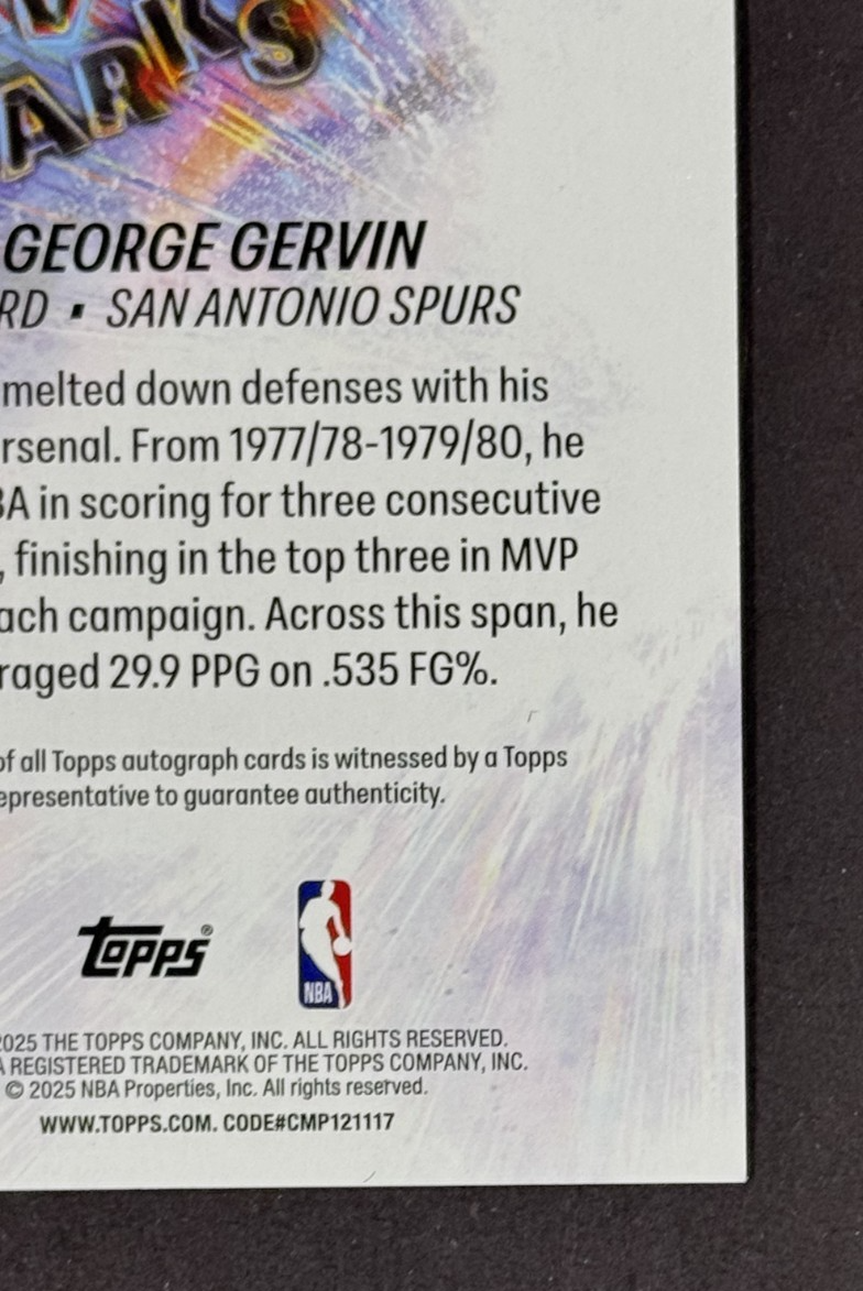 2025-26 Topps Chrome NBA George Gervin Havoc Marks Green Mint Auto /99 Spurs HOF