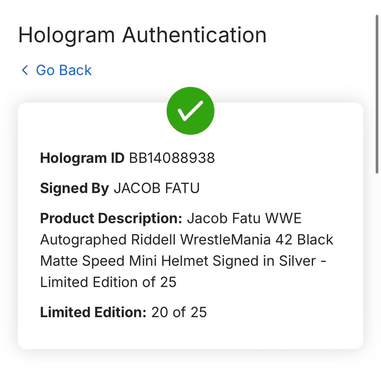 Jacob Fatu Signed Riddell Wrestlemania 42 Mini Helmet LE /25 Auto Fanatics COA