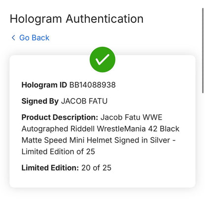 Jacob Fatu Signed Riddell Wrestlemania 42 Mini Helmet LE /25 Auto Fanatics COA