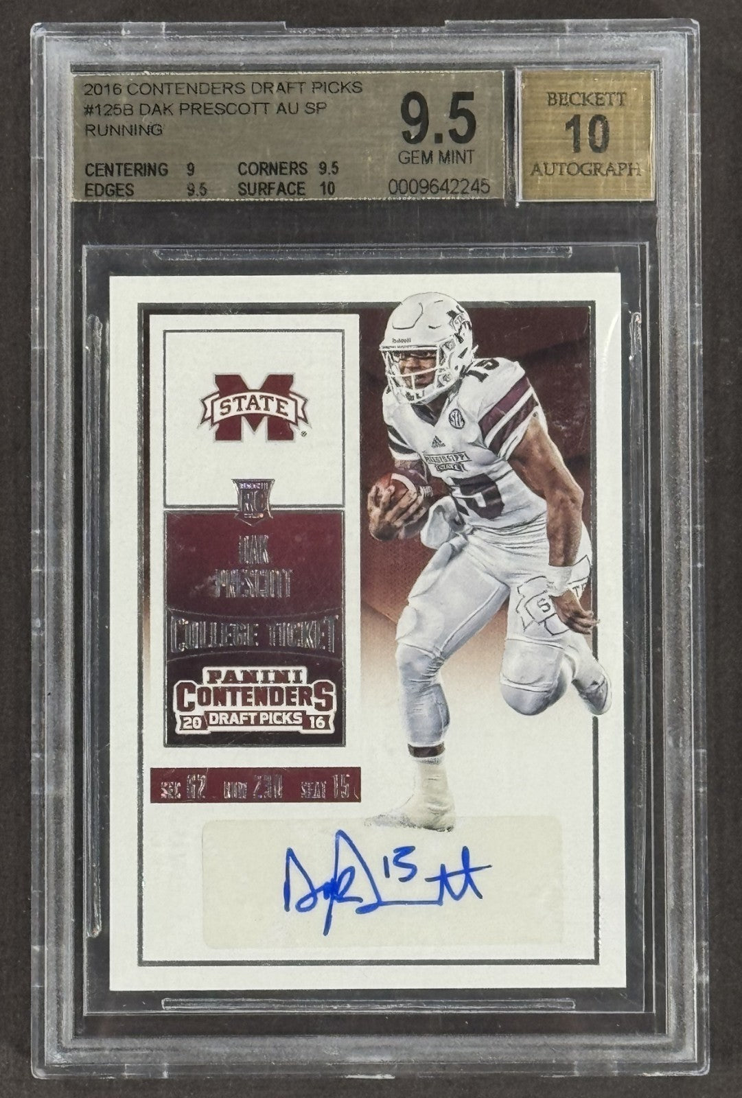 2016 Panini Contenders DP Dak Prescott RC Auto #125B BGS 9.5 GM Auto 10 Cowboys