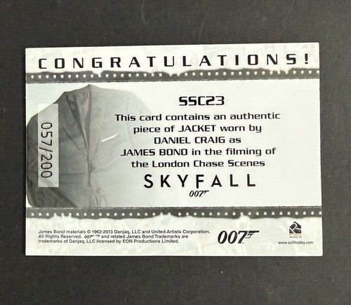 James Bond Artifacts & Relics Worn Jacket Skyfall SSC23 Daniel Craig 007 57/200