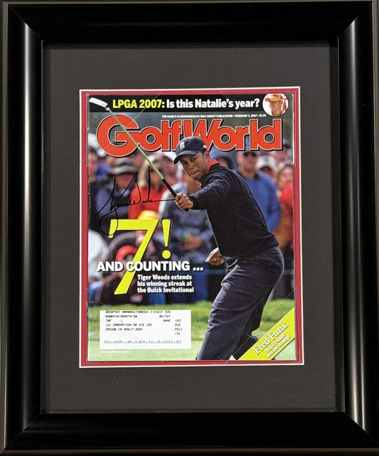 Tiger Woods Signed Golf World Magazine Framed 7 Counting Auto TW Foundation COA