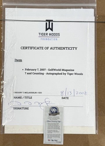 Tiger Woods Signed Golf World Magazine Framed 7 Counting Auto TW Foundation COA