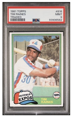 1981 Topps Traded Tim Raines #816 Rookie PSA 9 Mint Beauty HOF Rc Montreal Expos