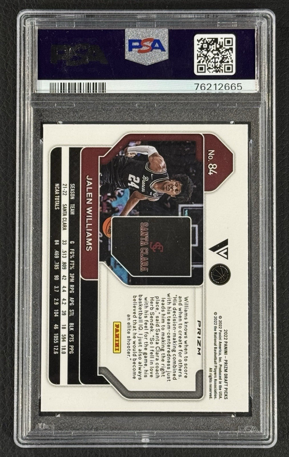 2022 Prizm Draft Picks #84 Jalen Williams Santa Clara Graded PSA 10 GEM MINT RC