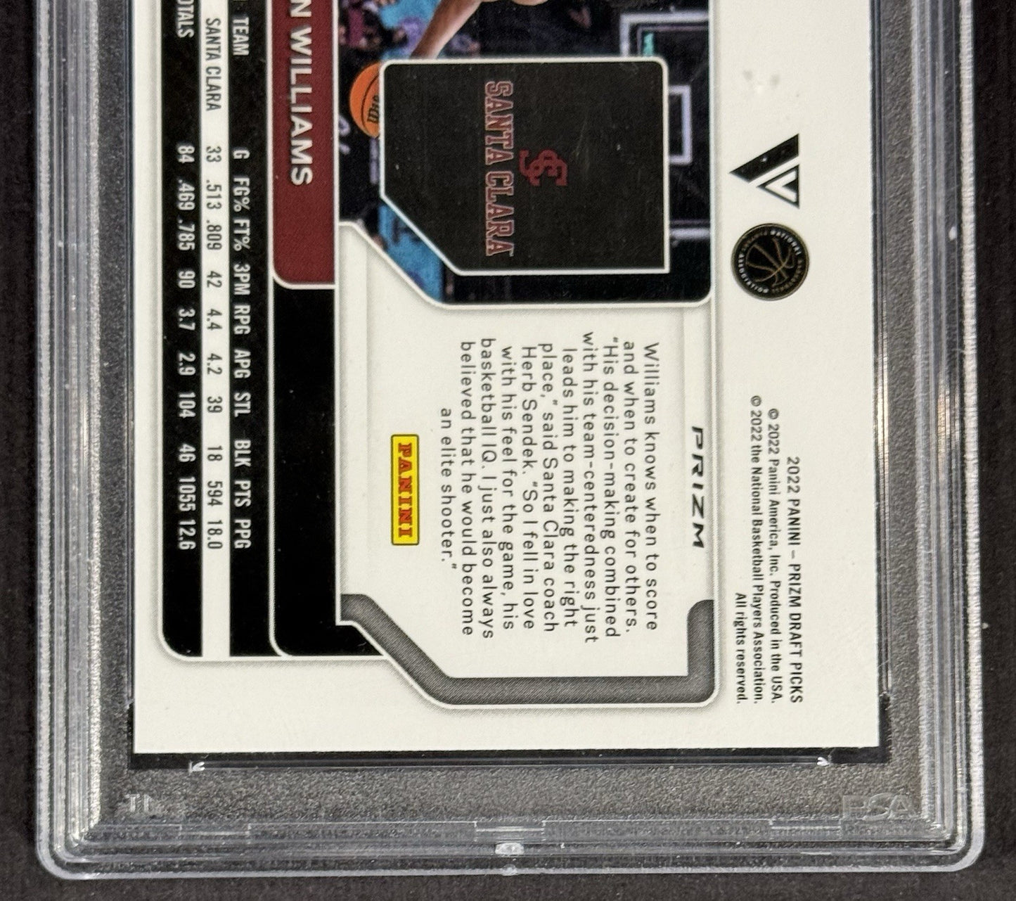 2022 Prizm Draft Picks #84 Jalen Williams Santa Clara Graded PSA 10 GEM MINT RC