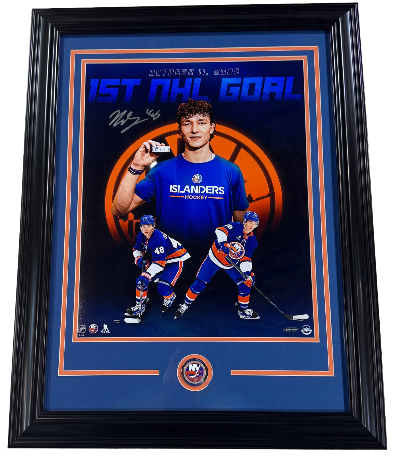 Matthew Schaefer Islanders Signed 16x20 Framed 1st NHL Goal Photo Auto UDA COA