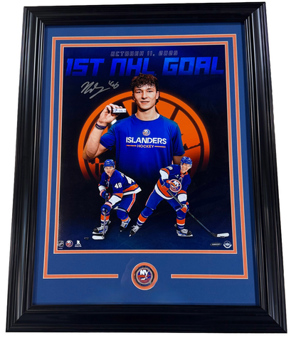 Matthew Schaefer Islanders Signed 16x20 Framed 1st NHL Goal Photo Auto UDA COA