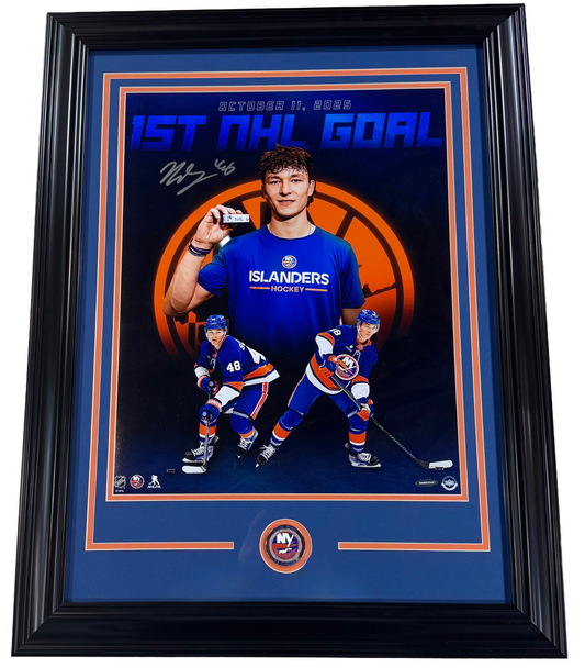 Matthew Schaefer Islanders Signed 16x20 Framed 1st NHL Goal Photo Auto UDA COA