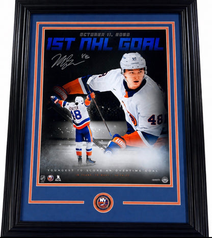 Matthew Schaefer Signed NY ISLANDERS 16x20 Framed 1st OT Goal Photo Auto UDA COA