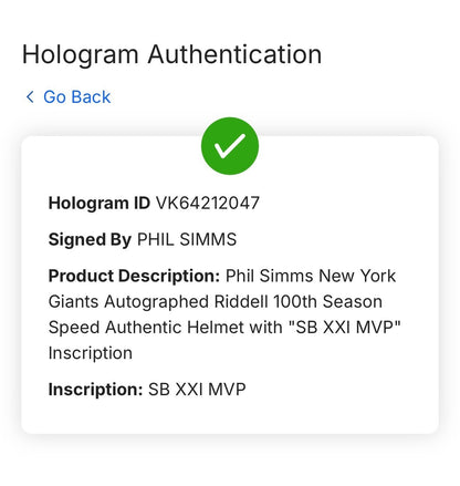 Phill Simms Signed 100th Season Speed Auth Helmet SB MVP Auto Fanatics NY Giants