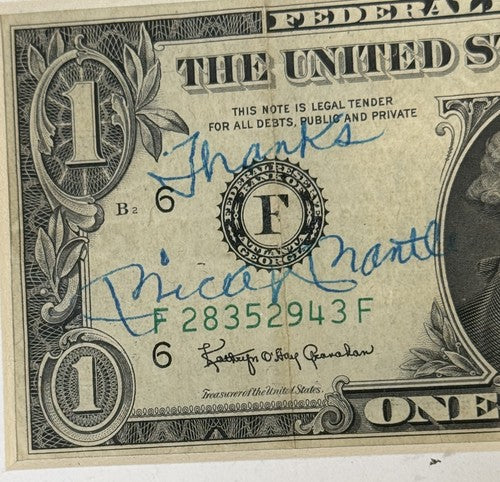 Mickey Mantle Yankees Signed 1963 Dollar Bill Framed 8x10 Photo Thanks Auto JSA
