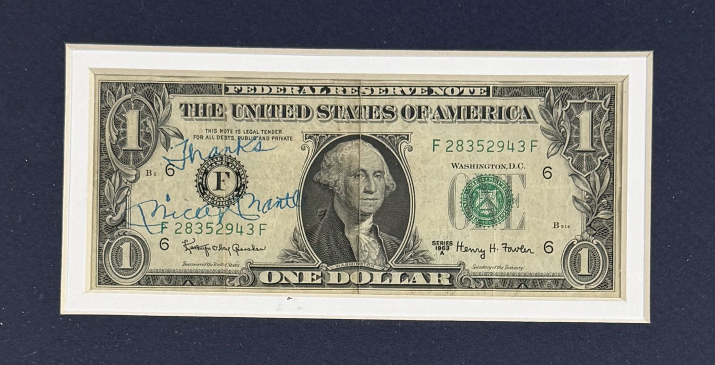 Mickey Mantle Yankees Signed 1963 Dollar Bill Framed 8x10 Photo Thanks Auto JSA