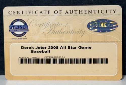 Derek Jeter 2008 All Star Game Signed Baseball Yankees Auto Steiner & MLB Coa