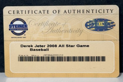 Derek Jeter 2008 All Star Game Signed Baseball Yankees Auto Steiner & MLB Coa