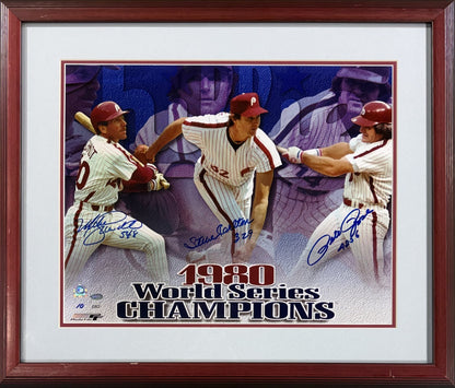 Mike Schmidt Pete Rose Carlton Signed 16x20 Framed Phillies 1980 Ws Auto MLB Coa