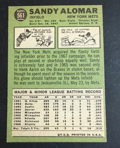1967 Topps #561 Sandy Alomar Mets High # Nm Near Mint Nice
