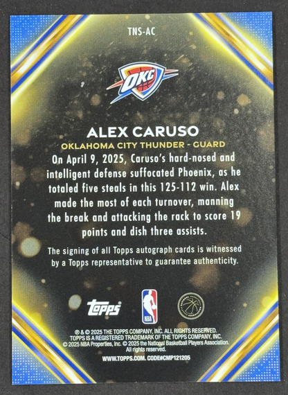 2025-26 Topps Alex Caruso Notch Signatures Auto #TNS-AC OKC Thunder Mint