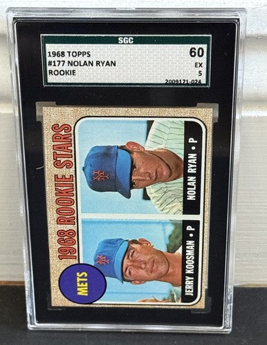 1968 TOPPS #177 NOLAN RYAN NY METS ROOKIE BASEBALL CARD SGC 5 EX Razor Sharp Rc