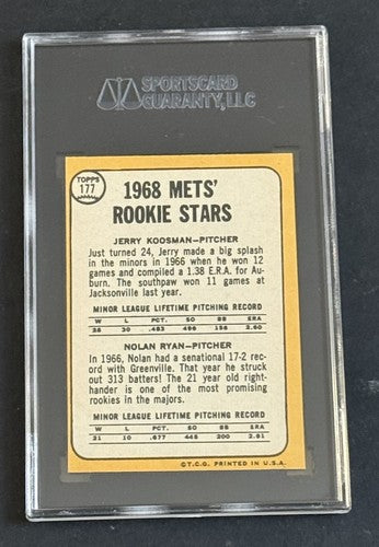 1968 TOPPS #177 NOLAN RYAN NY METS ROOKIE BASEBALL CARD SGC 5 EX Razor Sharp Rc
