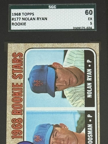 1968 TOPPS #177 NOLAN RYAN NY METS ROOKIE BASEBALL CARD SGC 5 EX Razor Sharp Rc