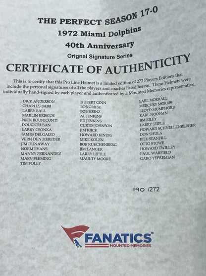 1972 Miami Dolphins Team Signed 40 Auto Proline Auth Helmet LE/272 Fanatics COA
