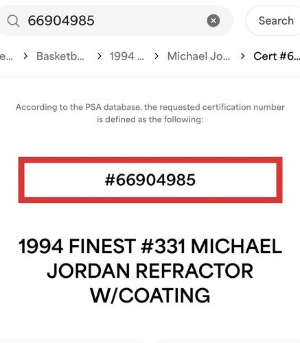 1994 FINEST REFRACTOR MICHAEL JORDAN w/ Coating #331 #45 Jersey Psa 7 Nm Nicer