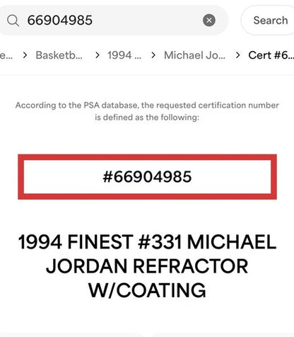 1994 FINEST REFRACTOR MICHAEL JORDAN w/ Coating #331 #45 Jersey Psa 7 Nm Nicer