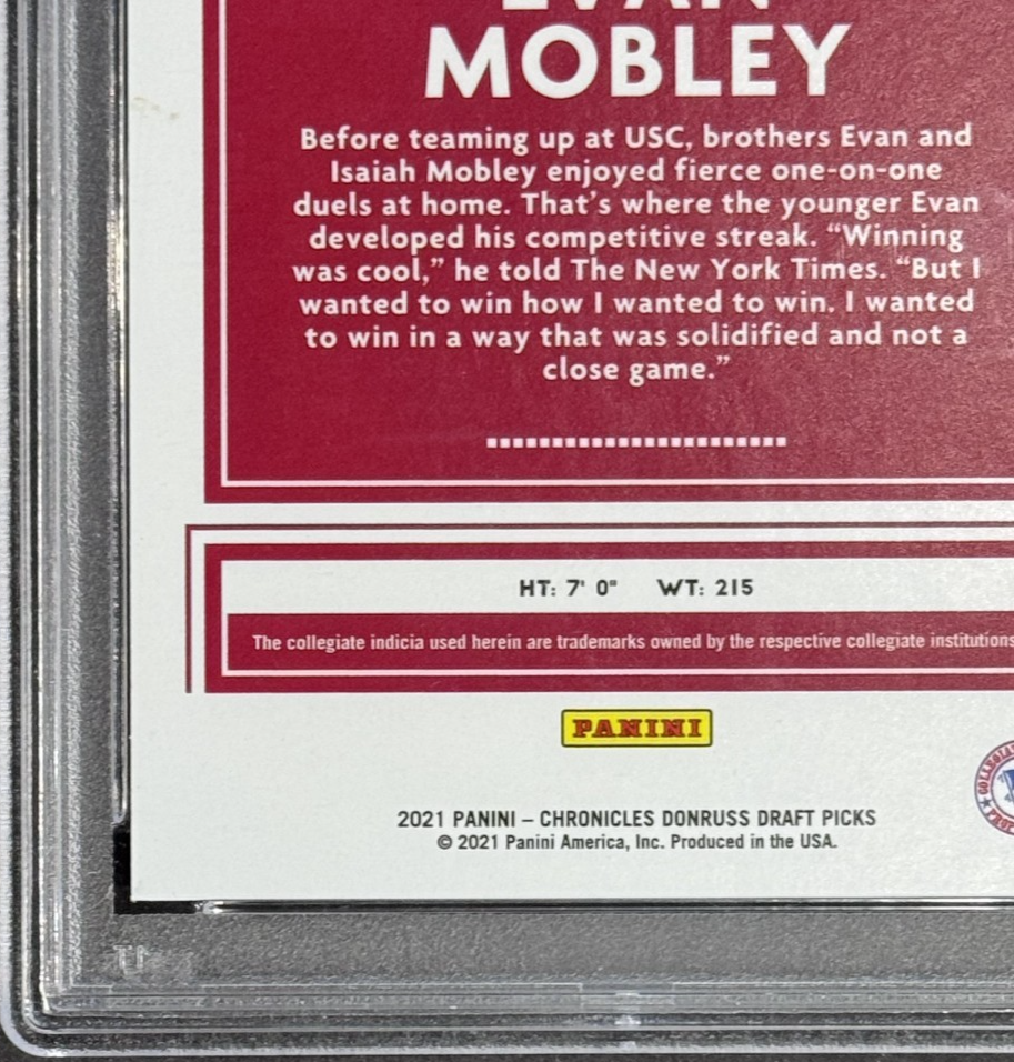 2021 Chronicles DP Evan Mobley Gold LE/10 PSA 10 Gem MT USC Cleveland Cavaliers
