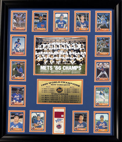1986 Ny Mets World Series Champion Framed Team Photo Baseball Card Collage